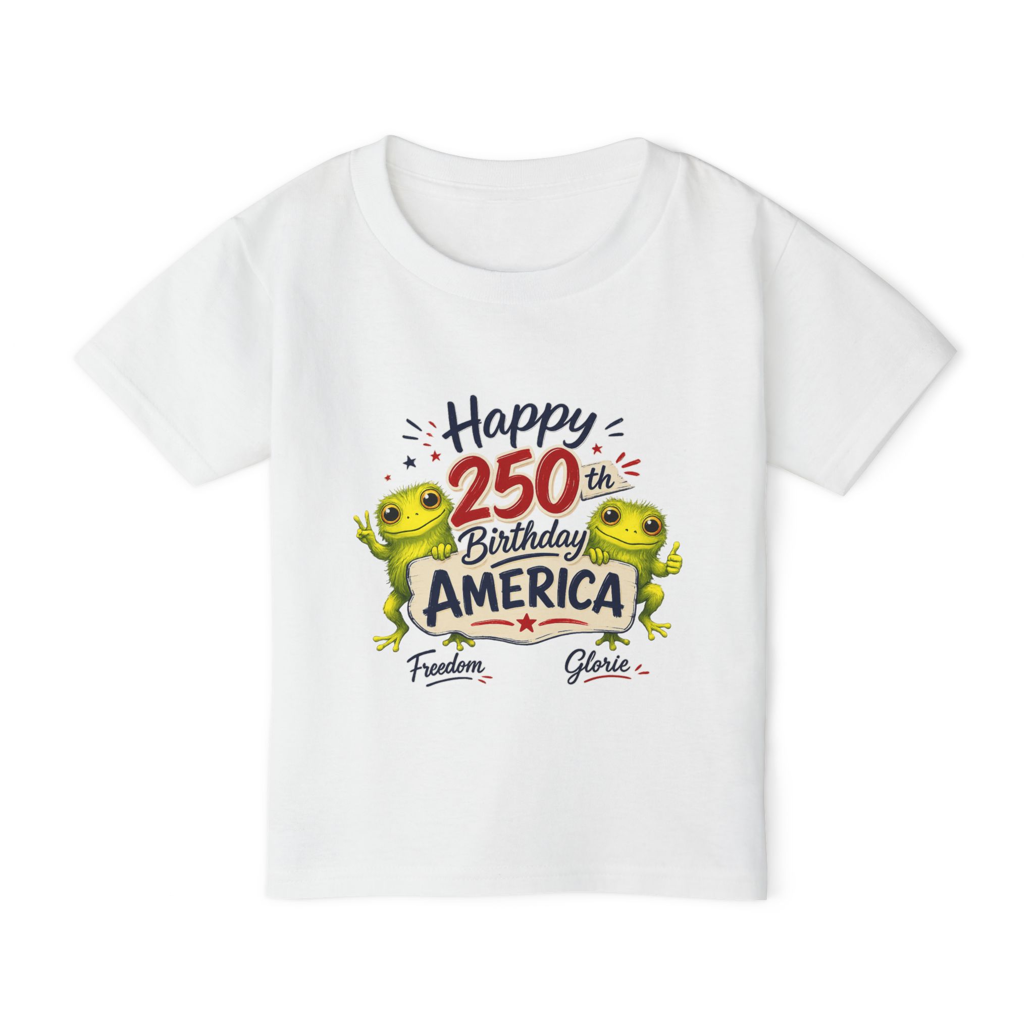 12441316587305508536_2048.jpeg Toddler T-Shirt — "Happy 250th Birthday America" Patriotic Frog Kids Tee - Image 1