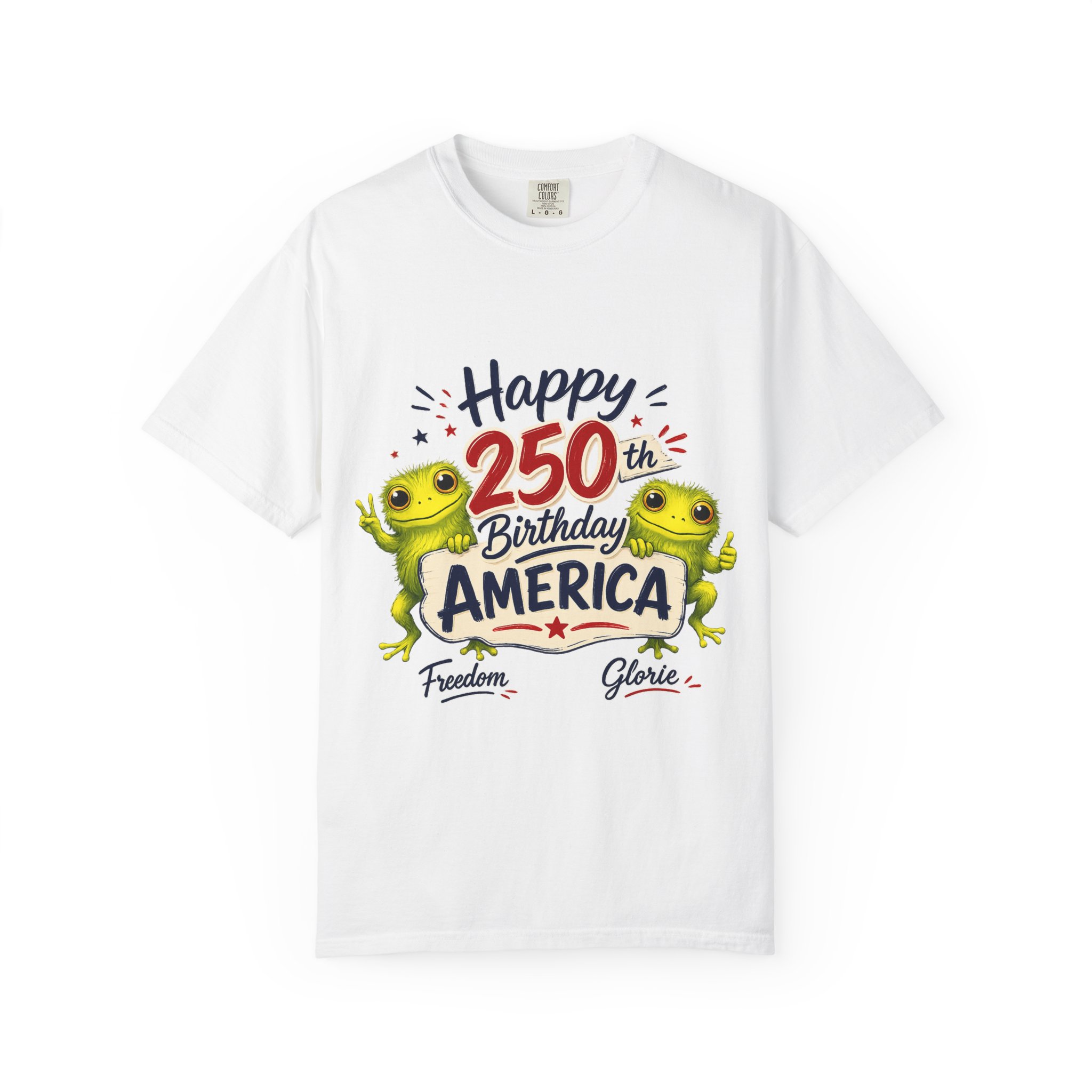4855571698469021981_2048.jpeg Happy 250th Birthday America T-Shirt — Patriotic Fourth of July Tee with Frogs, Freedom & Glory - Image 1